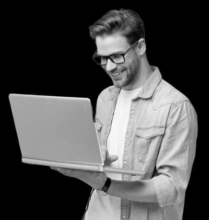 Professional presenting technology with a laptop